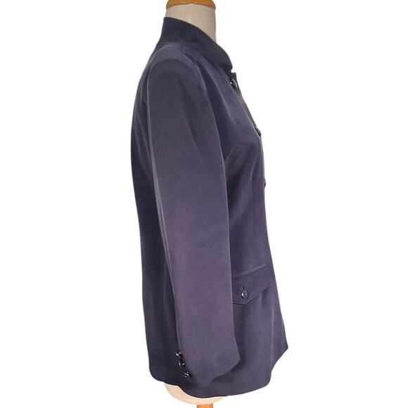 Vintage DANA BUCHMAN Petites Size 8P 100% Silk Navy Blue Fill Button Down Blazer - Picture 4 of 11